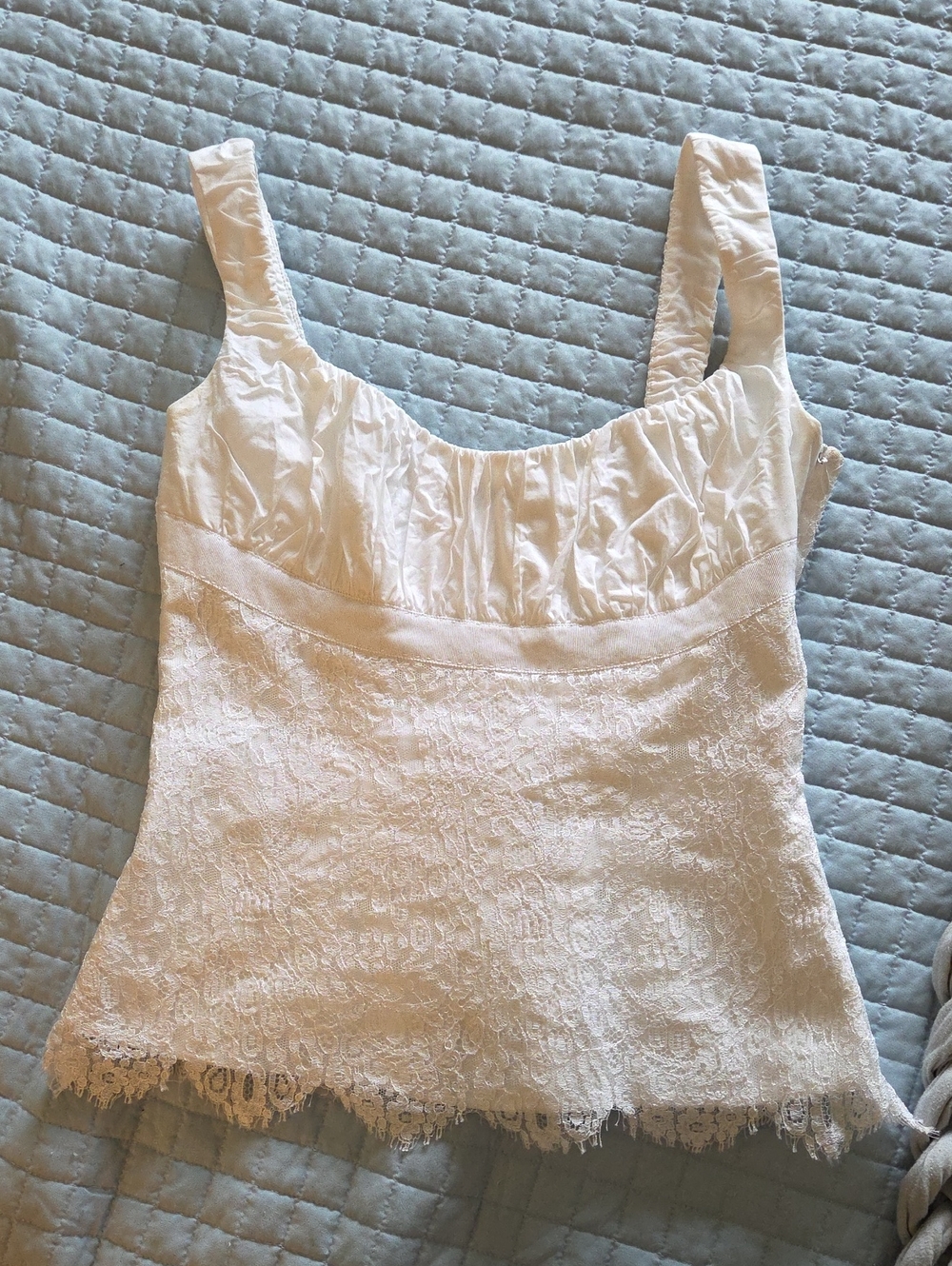 Elie Tahari White Lace Camisole with Ruching